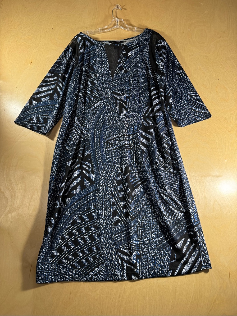 Ashley Stewart Blue and Black Geometric  Shift Dress Size 18-20